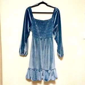 LC Lauren Conrad Velvety Blue Long Sleeve Boho Dress Size M
